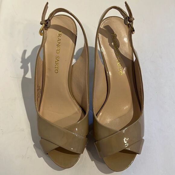 Franco Sarto Nude Patent Peep Toe‎ Platform Slingback Shoes Size 8.5 NWOT - Picture 3 of 16